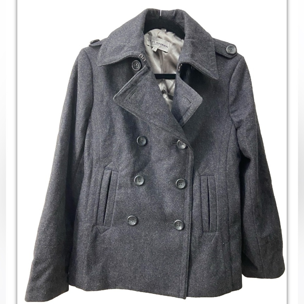 Steve Madden gray wool cropped boxy pea coat L
